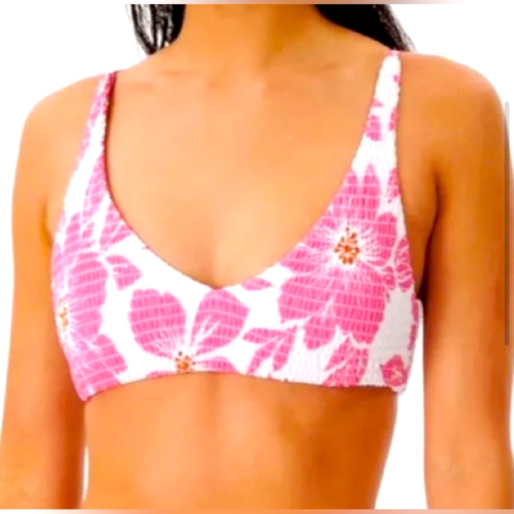 Rip Curl Pink and White Floral Bikini Top